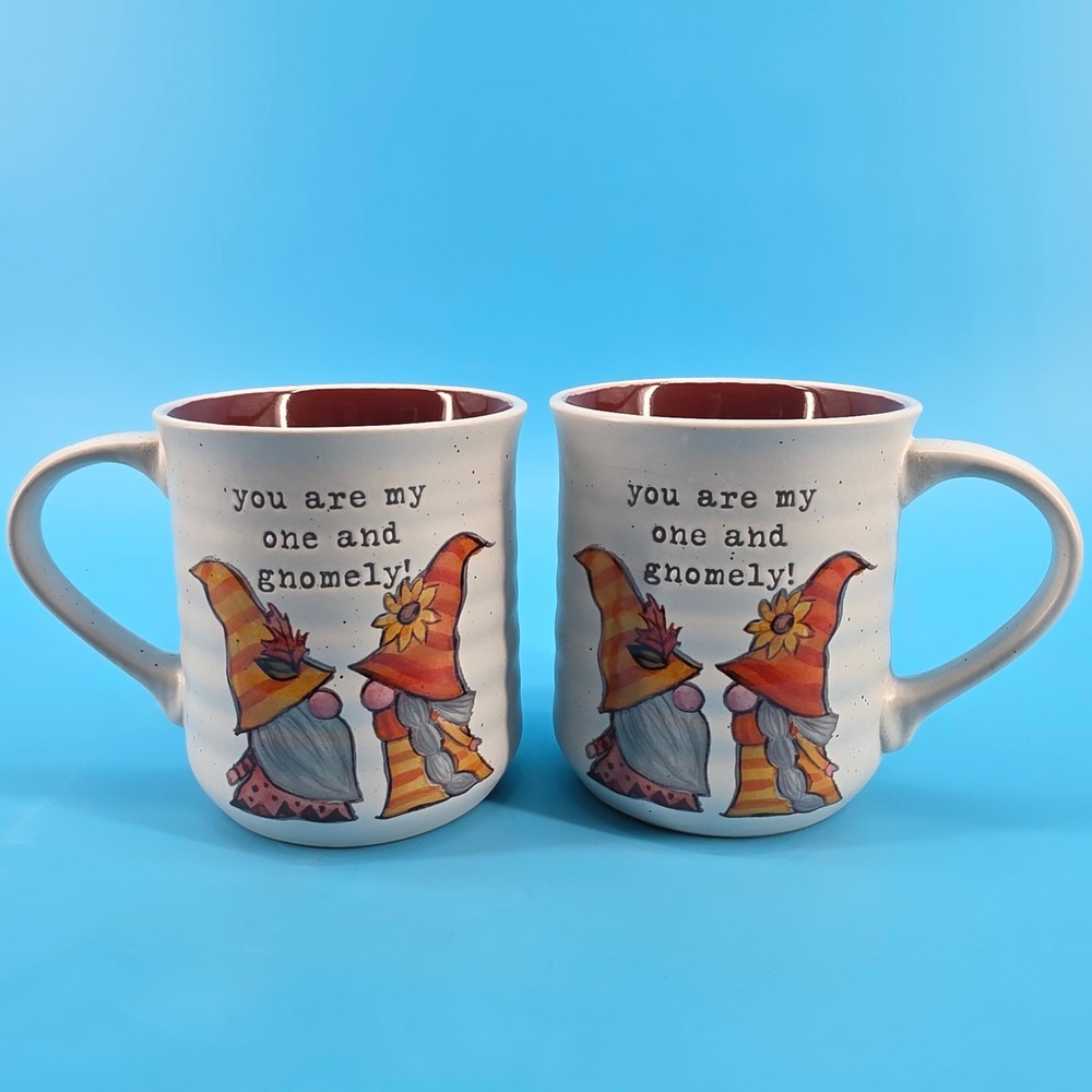 Heartland Hive You Are My One and Gnomely Ceramic Coffee Mug Set of 2 White Red